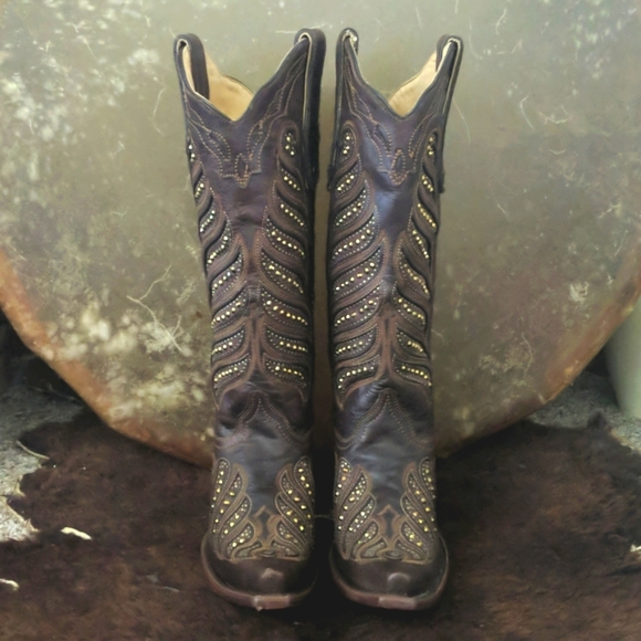 CORRAL C2878 brown leather & gold studded snip toe cowgirl western boots… - Picture 10 of 16